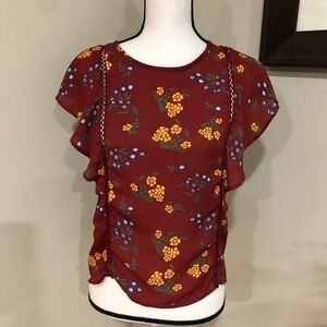 *SIENNA SKY* Maroon x Yellow Floral Ruffle Shirt